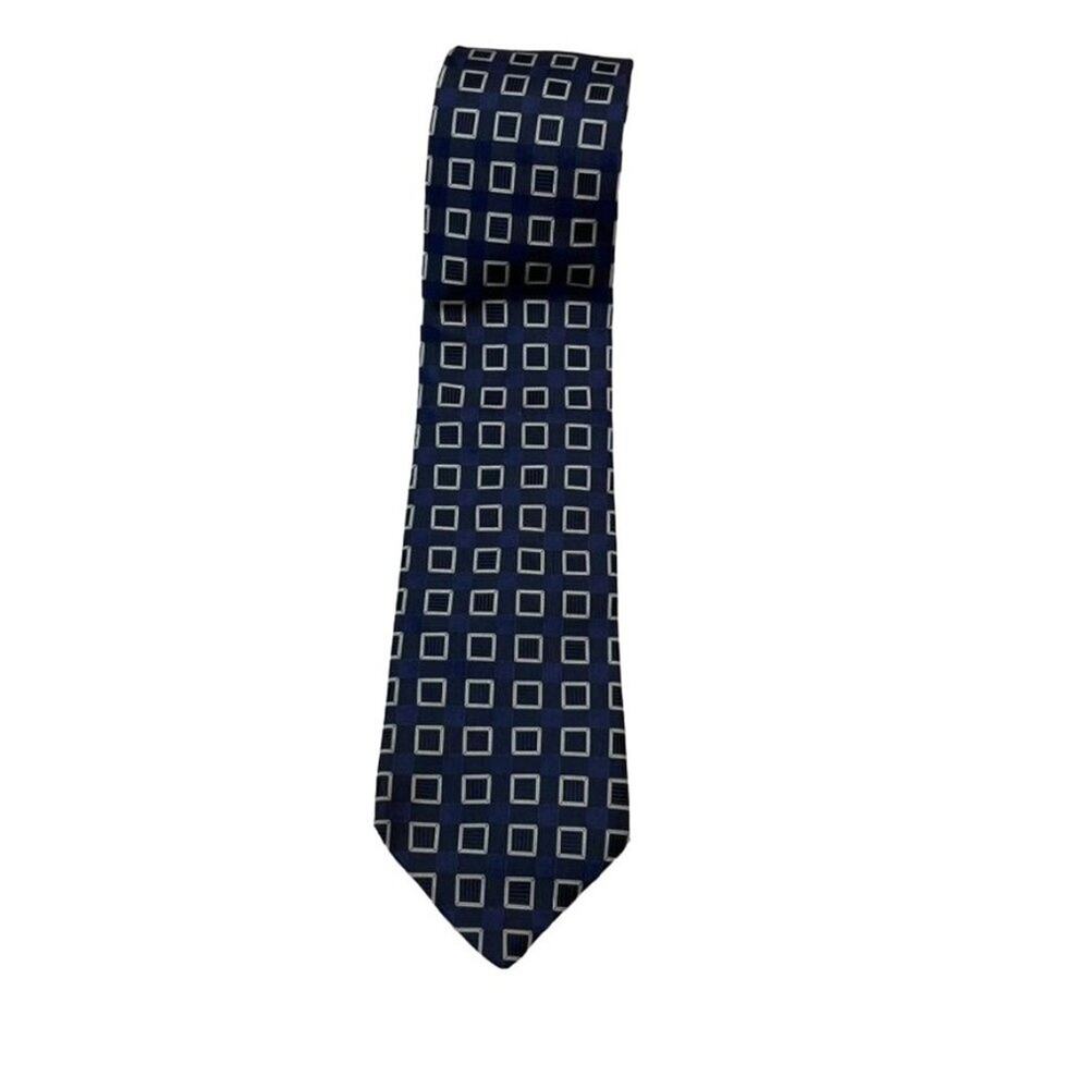 Tommy HIlfiger Blue Geometric 100% Silk Mens Necktie USA